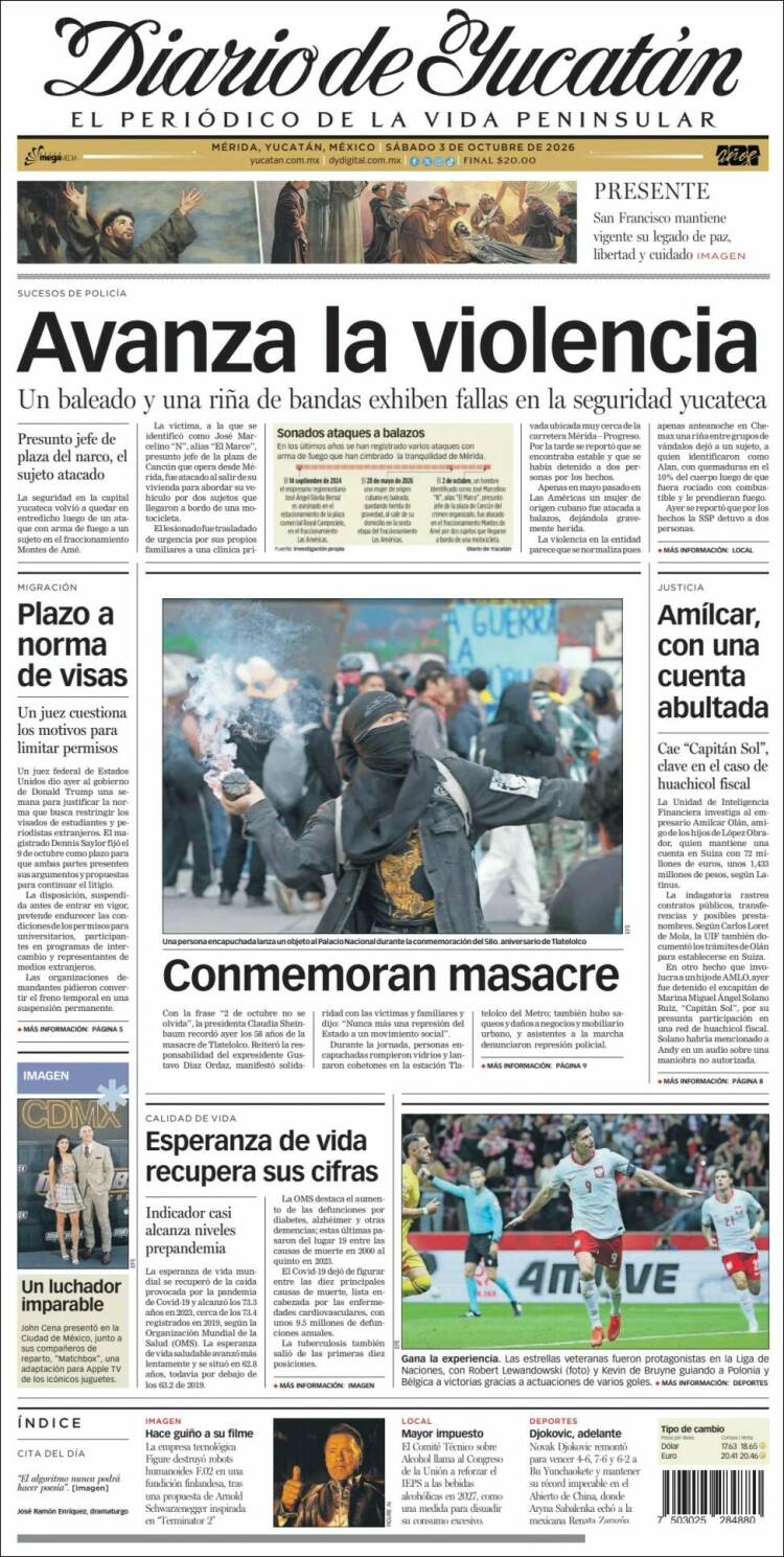 Portada de Diario de Yucatán (M&eacute;xico)