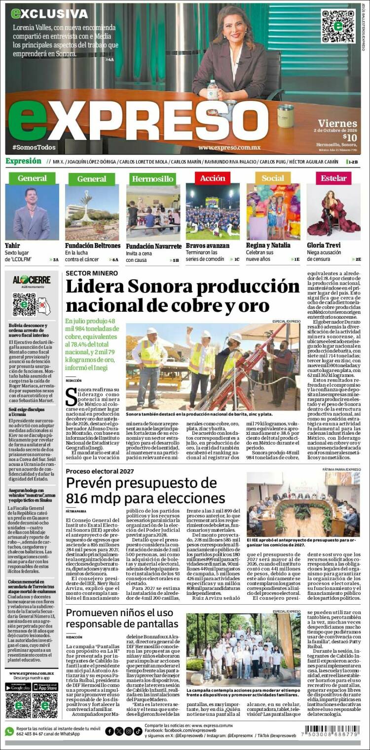 Portada de Expreso (M&eacute;xico)