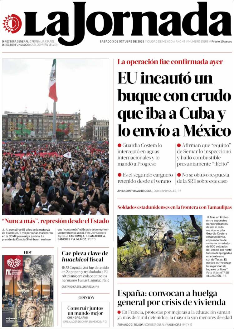 Portada de La Jornada (M&eacute;xico)