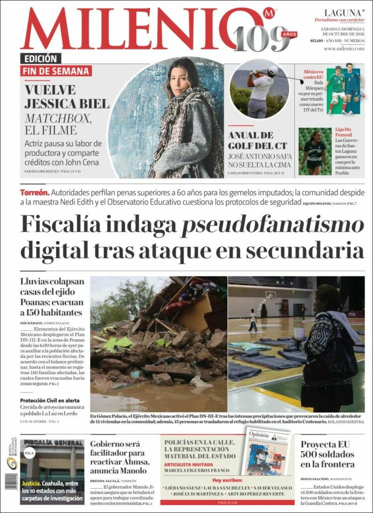 Portada de Milenio - Laguna (Mexique)