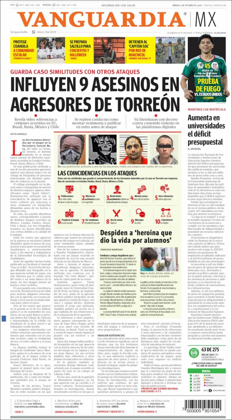 Portada de Vanguardia (M&eacute;xico)