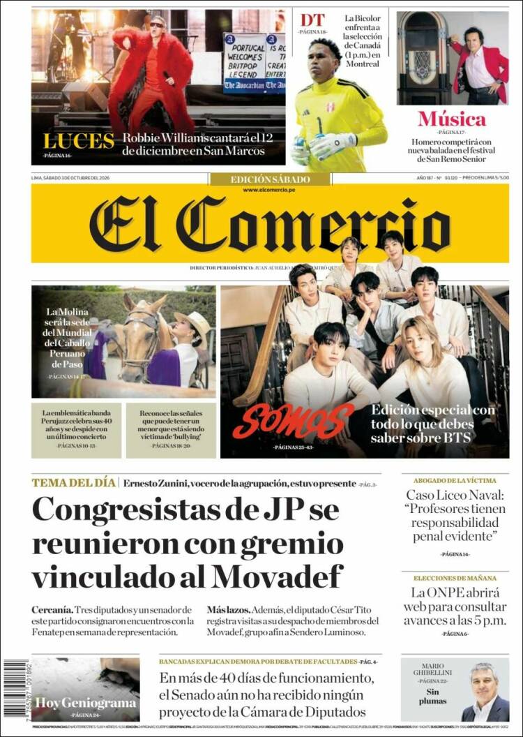 Portada de El Comercio (Per&uacute;)