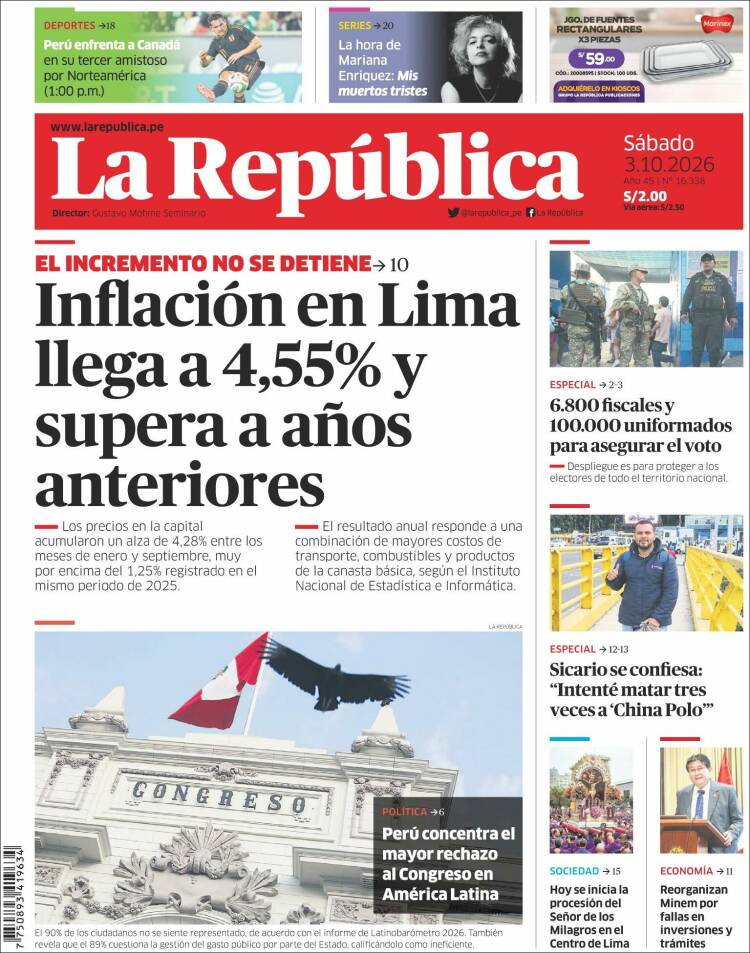 Portada de La Republica (Per&uacute;)