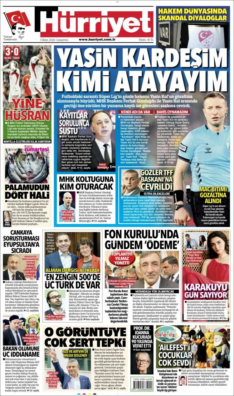 Portada de Hürriyet (Turqu&iacute;a)