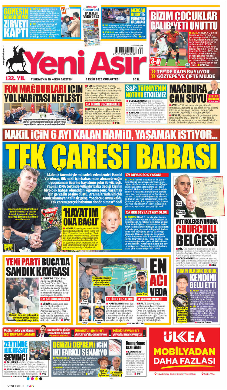Portada de Yeni Asır (Turqu&iacute;a)