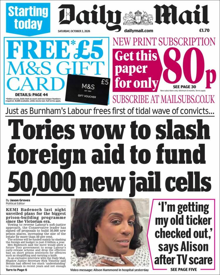 Portada de Daily Mail (Reino Unido)