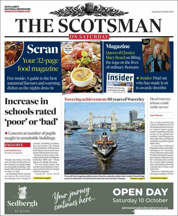 Portada de The Scotsman (Reino Unido)