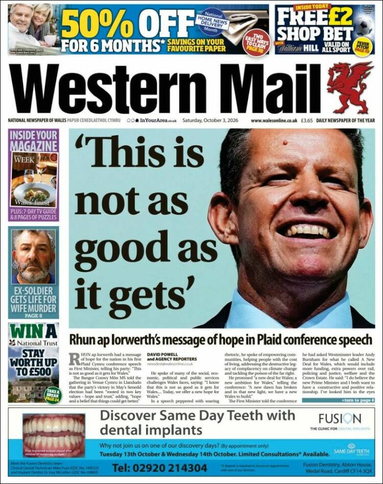 Portada de Western Mail (Reino Unido)
