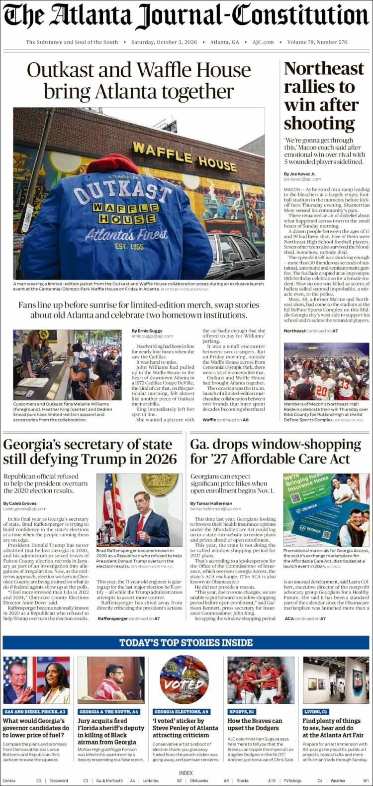 Portada de The Atlanta Journal-Constitution (USA)