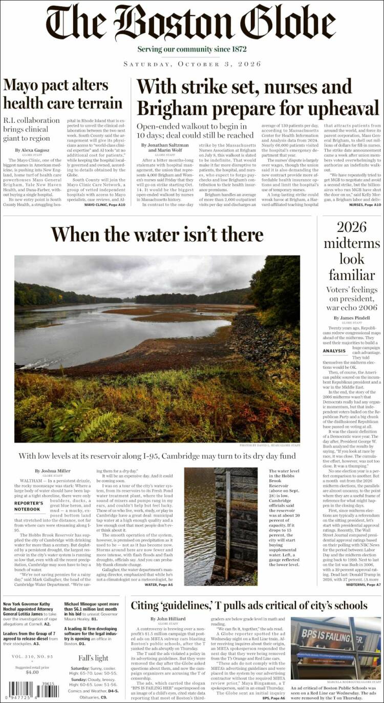 Portada de Boston Globe (USA)