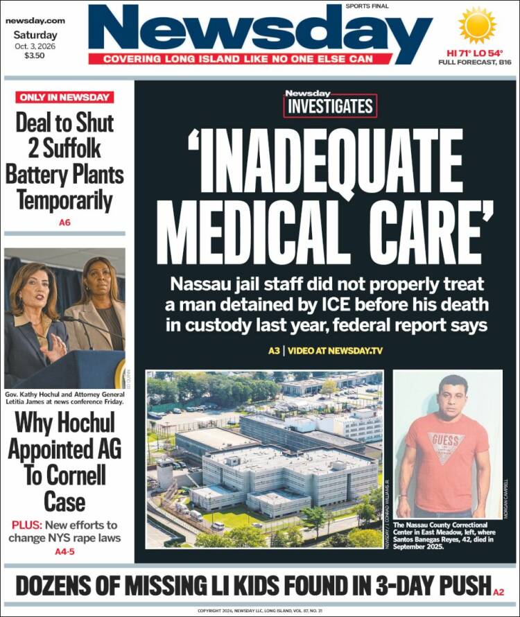 Portada de Newsday (USA)