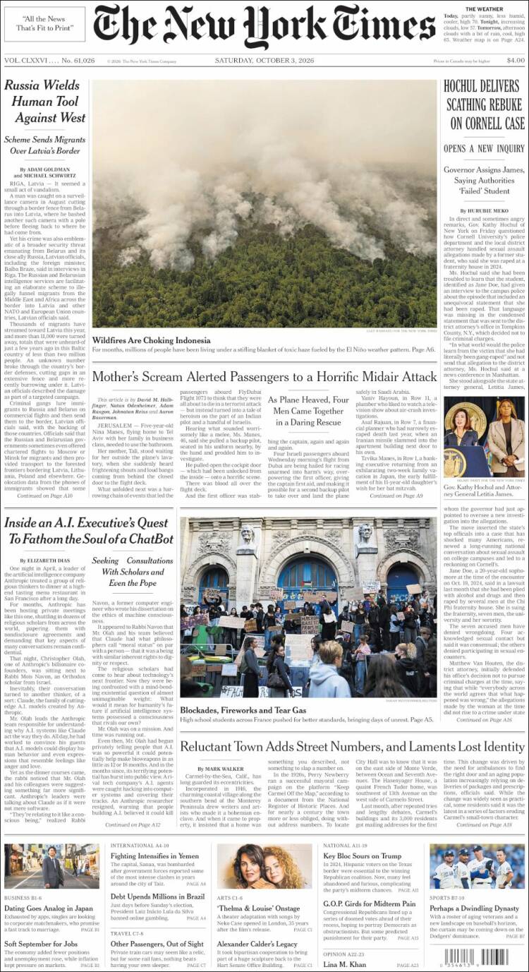 Portada de New York Times (USA)