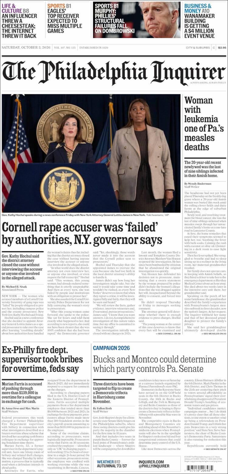 Portada de Philadelphia Inquirer (USA)