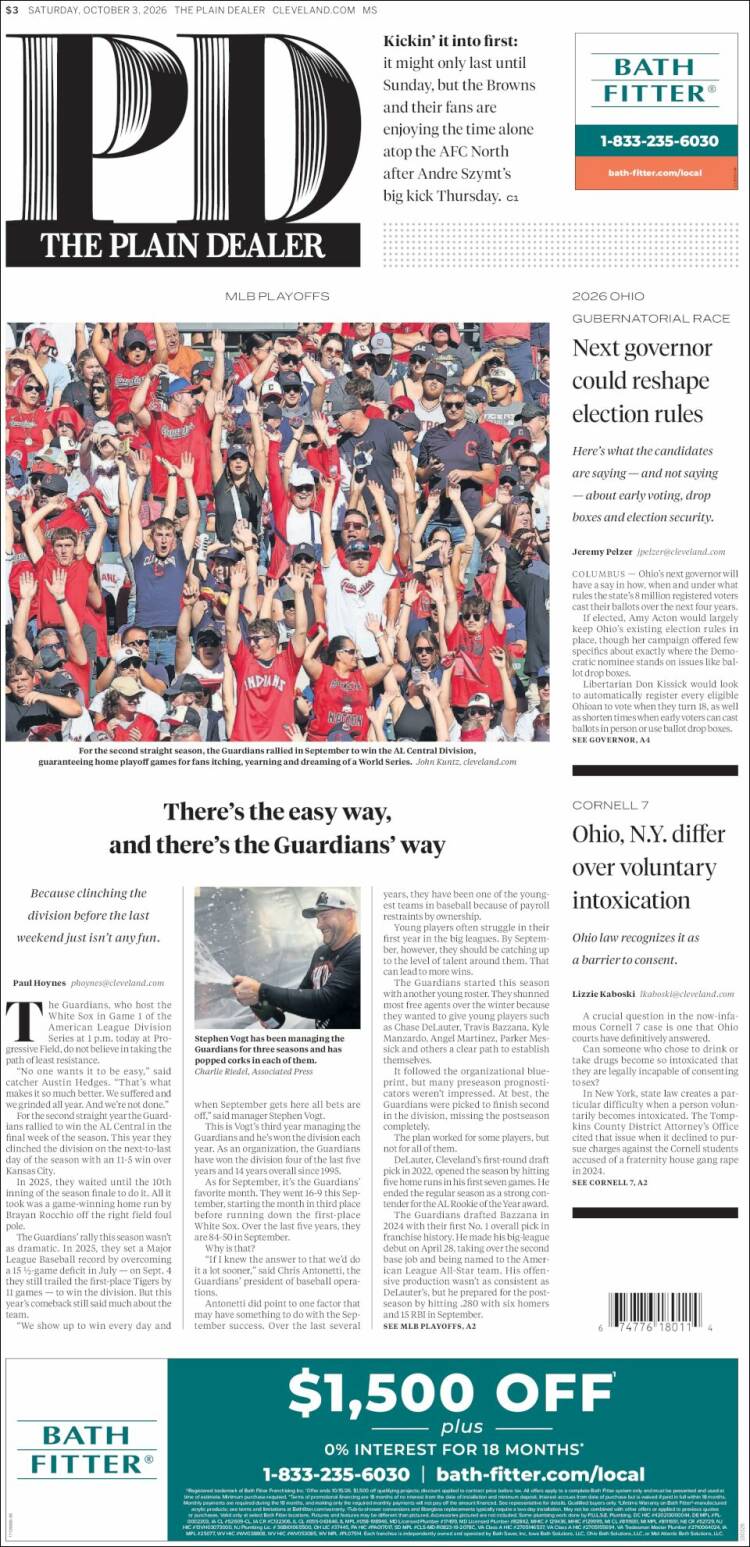 Portada de The Plain Dealer (USA)