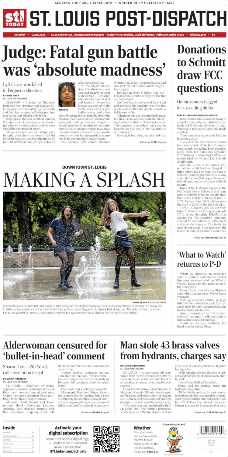 Portada de St. Louis Post-Dispatch (USA)