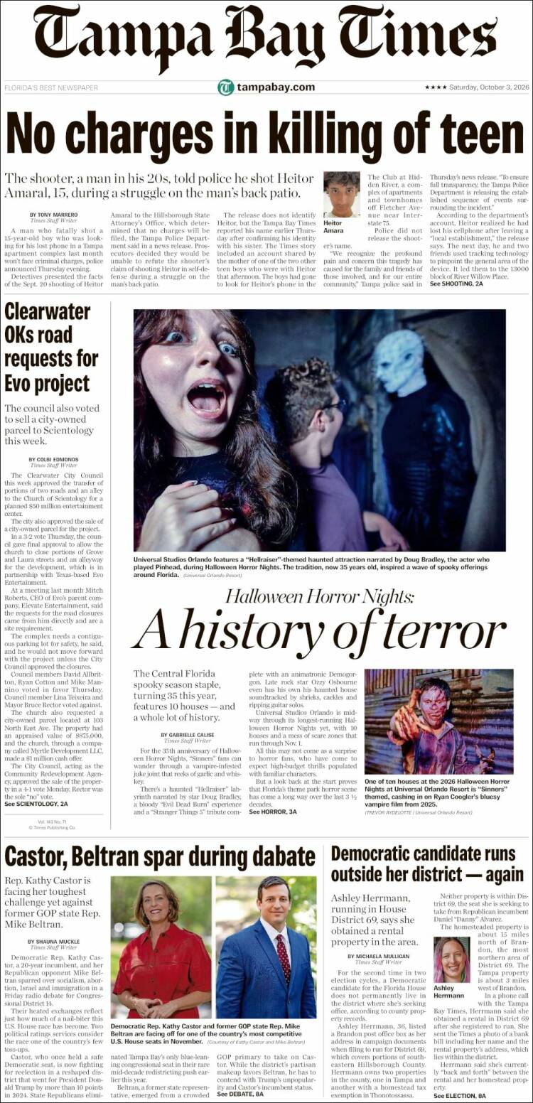 Portada de Tampa Bay Times (USA)