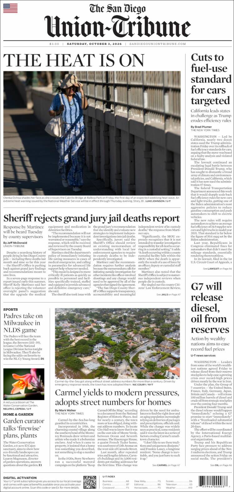 Portada de The San Diego Union-Tribune (USA)