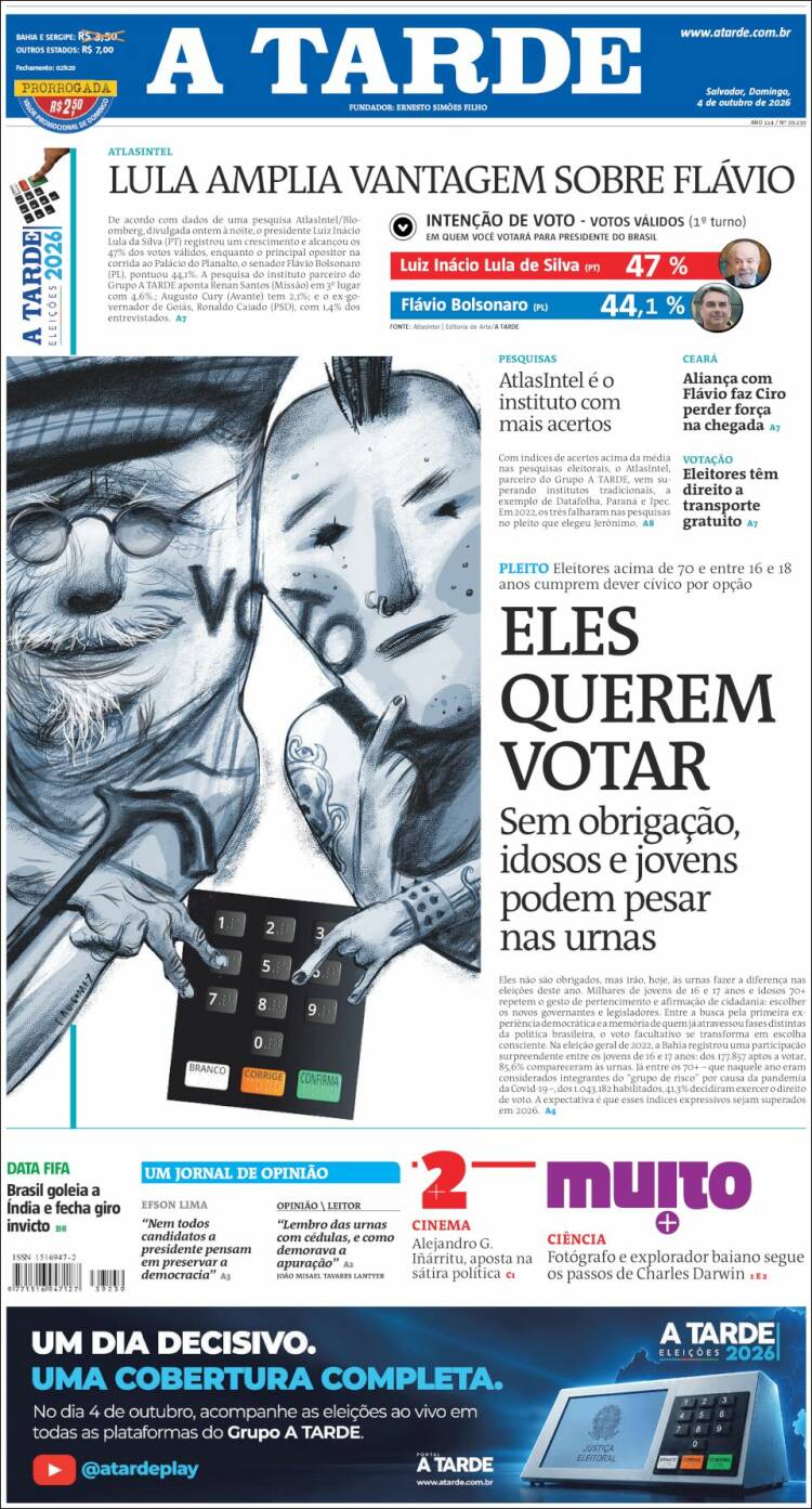 Capa do A Tarde de 4 out