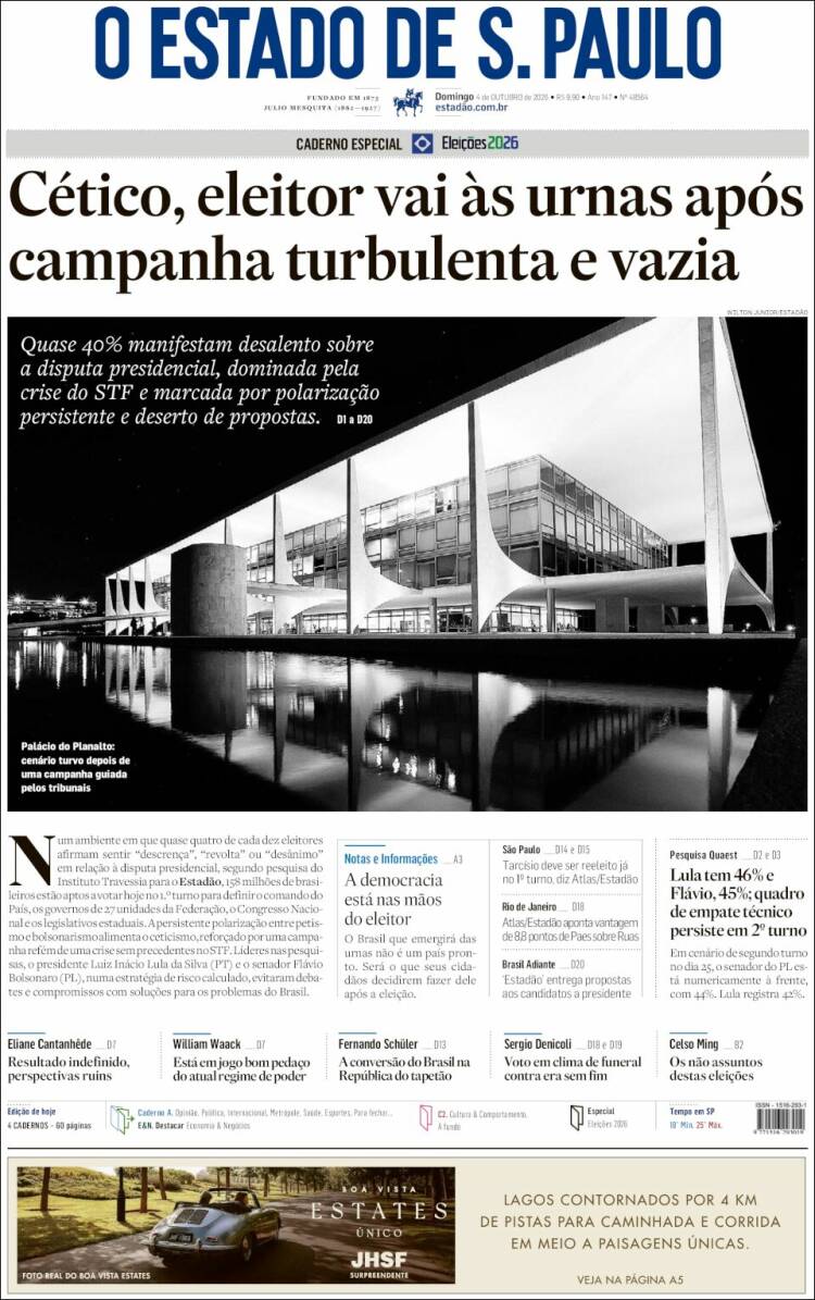 Capa do O Estado de S. Paulo de 4 out