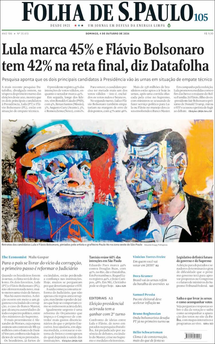 Capa do Folha de S.Paulo de 4 out