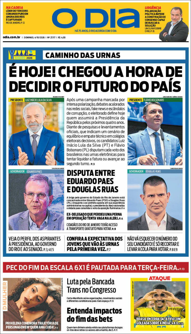 Capa do O Dia de 4 out