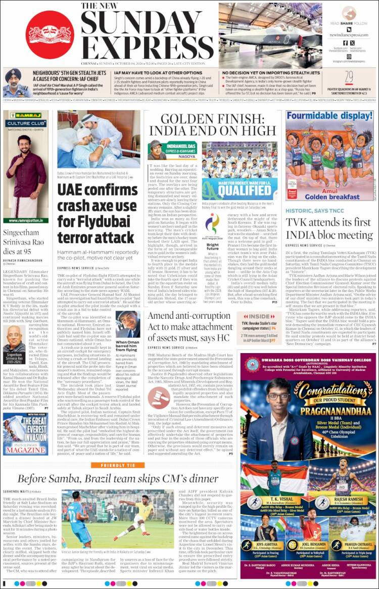 Portada de New Indian Express (India)