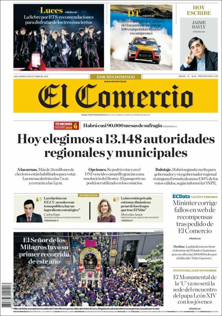 Portada de El Comercio (Per&uacute;)
