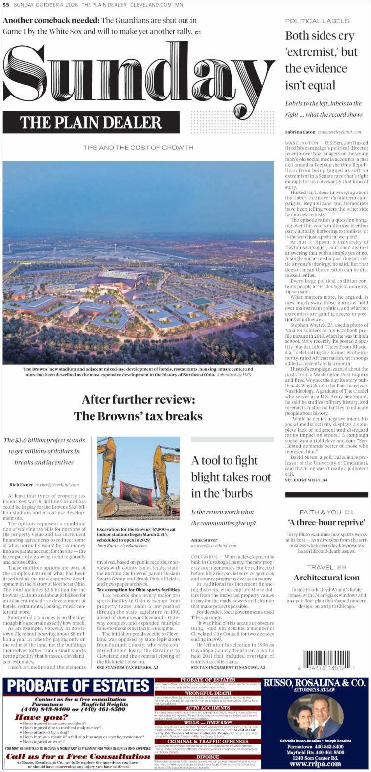 Portada de The Plain Dealer (USA)