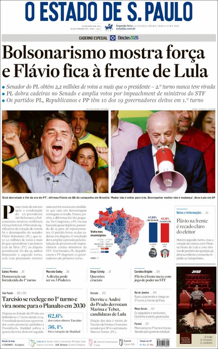 Portada de O Estado de São Paulo (Brasil)