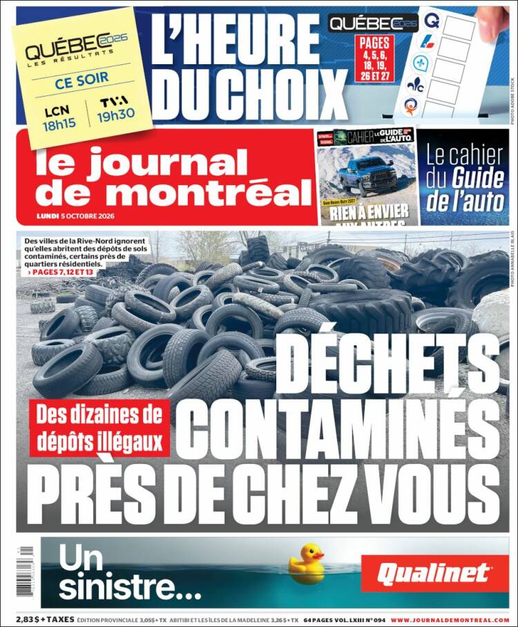 Portada de Le Journal de Montréal (Canad&aacute;)