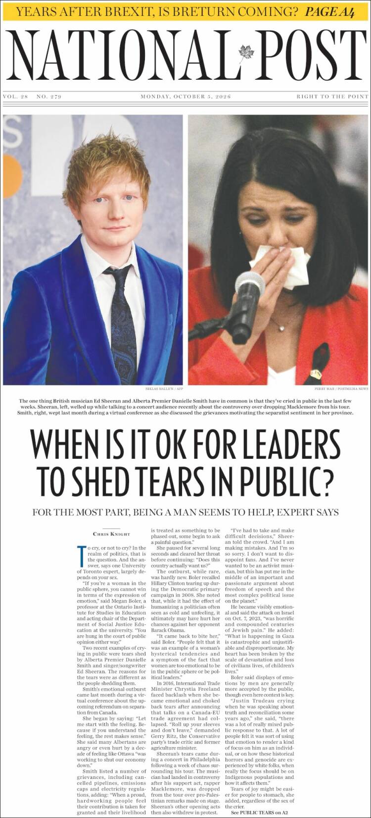 Portada de The National Post (Canad&aacute;)
