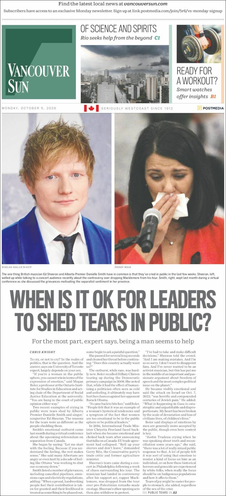 Portada de The Vancouver Sun (Canad&aacute;)