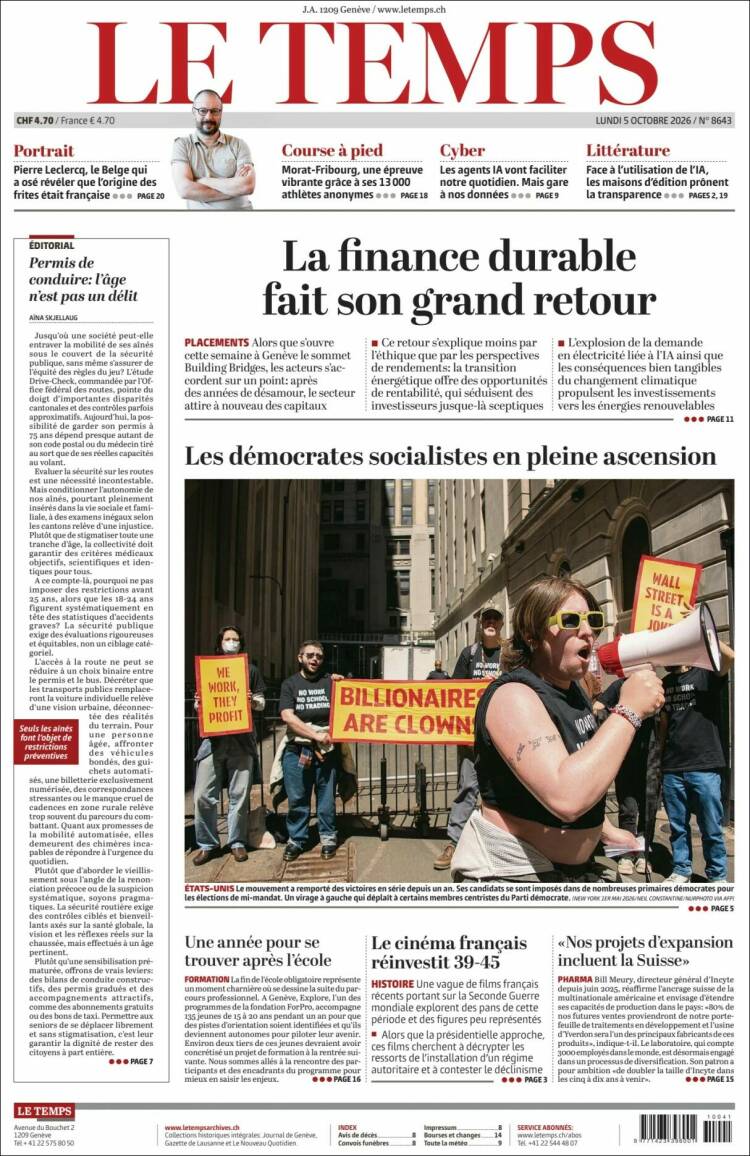 Portada de Le Matin (Suiza)