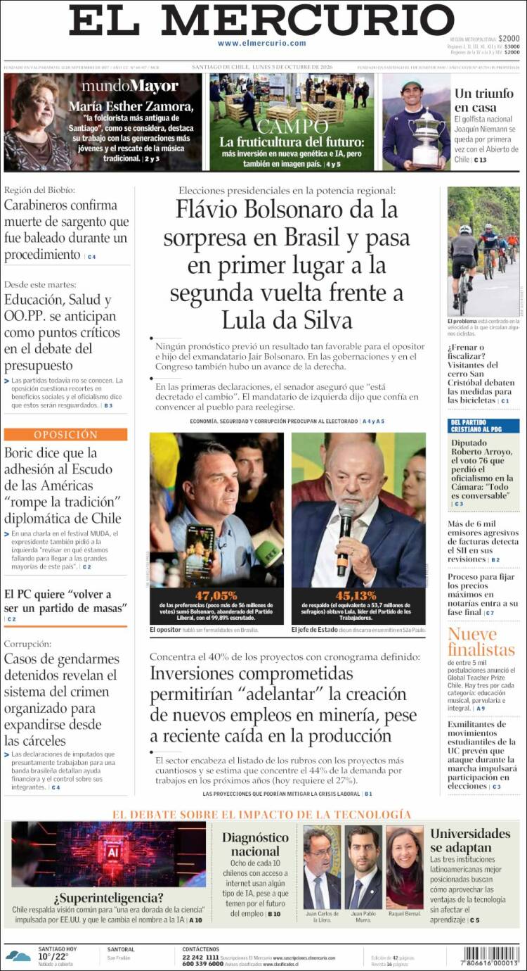 Portada de El Mercurio (Chile)