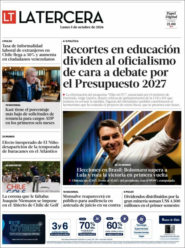 Portada de La Tercera (Chile)