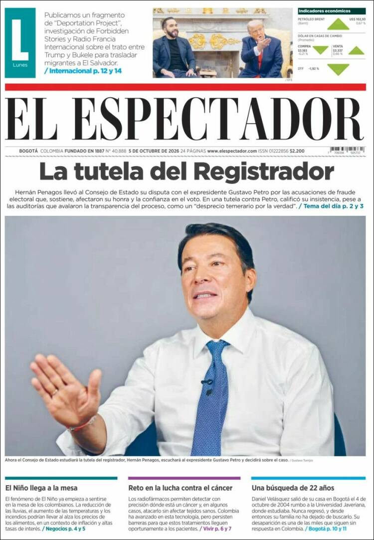 Portada de El Espectador (Colombia)