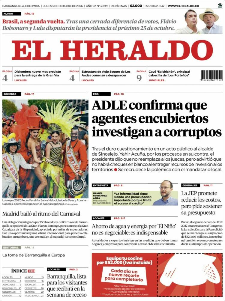 Portada de El Heraldo (Colombia)