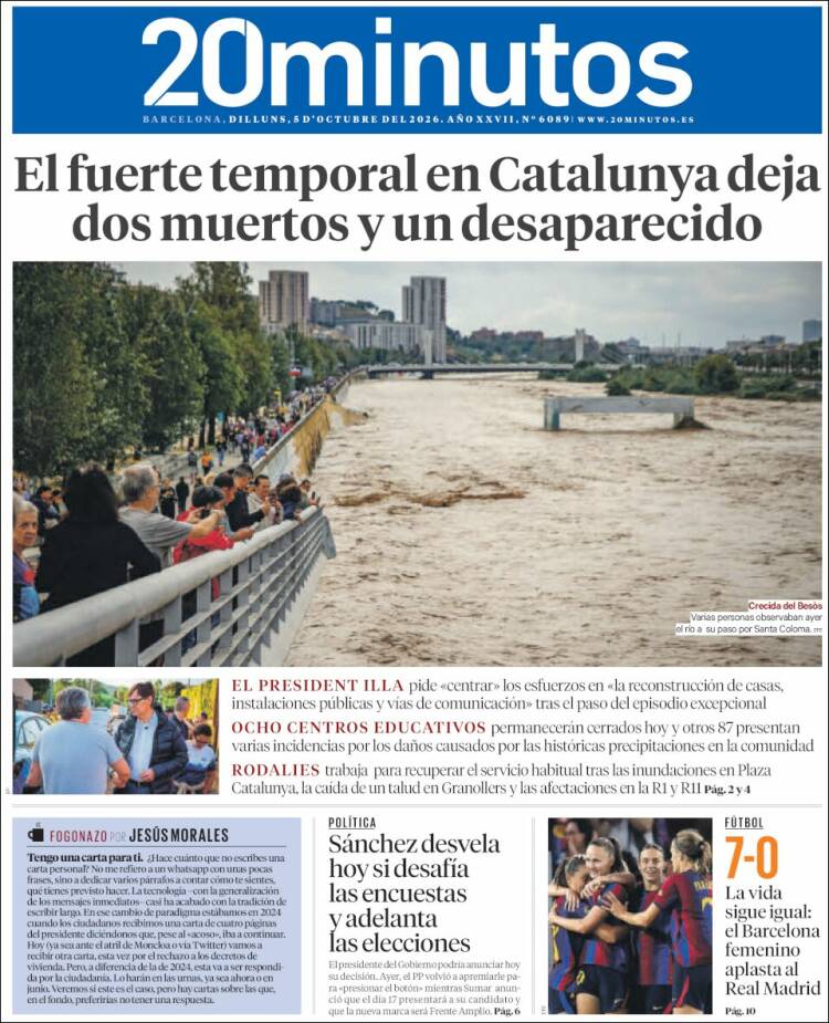 Portada de 20 Minutos - Barcelona (Espa&ntilde;a)