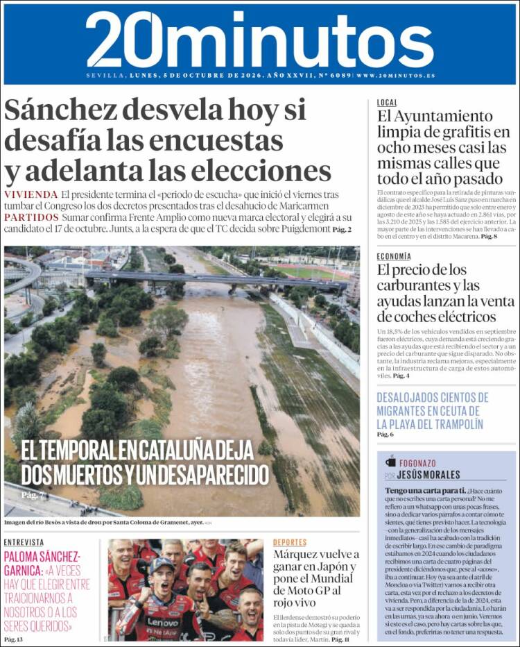 Portada de 20 Minutos - Sevilla (Espa&ntilde;a)