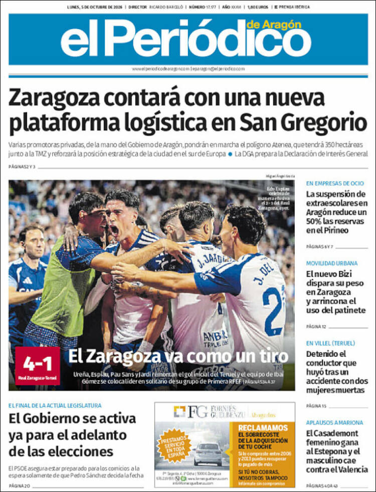 Portada de El Periódico de Aragón (Espa&ntilde;a)
