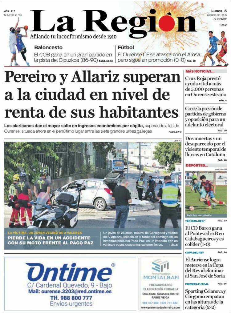 Portada de La Región de Ourense (Espa&ntilde;a)
