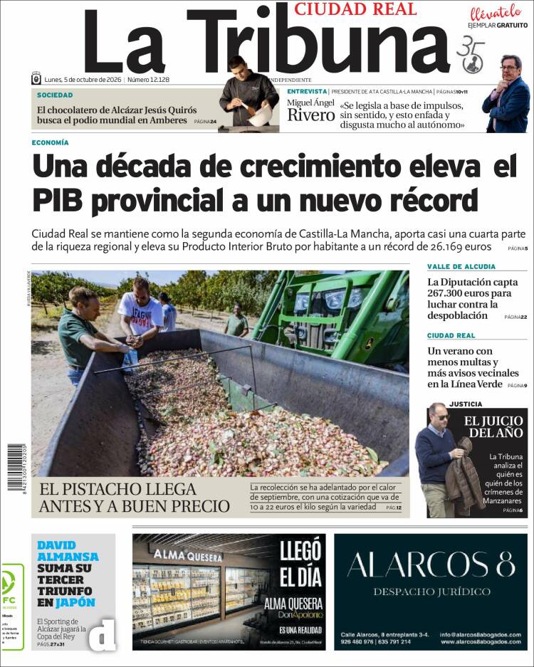 Portada de La Tribuna de Ciudad Real (Espa&ntilde;a)