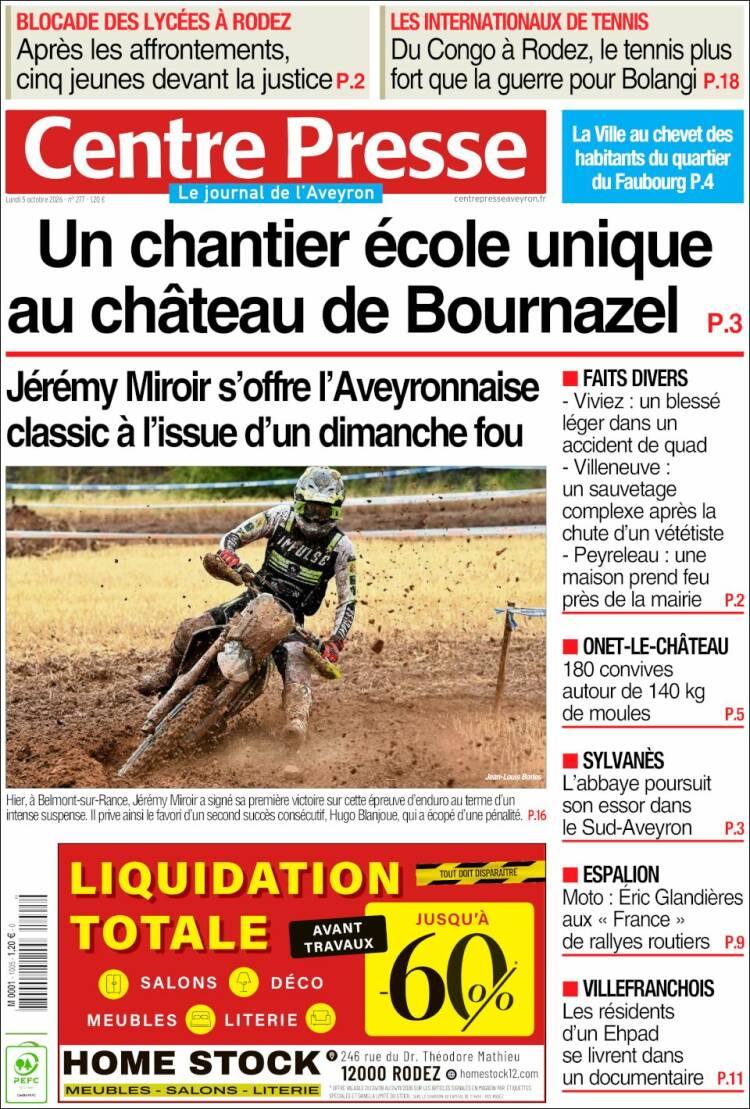 Portada de Centre Presse (Francia)