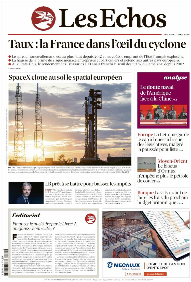 Portada de Les Echos (Francia)