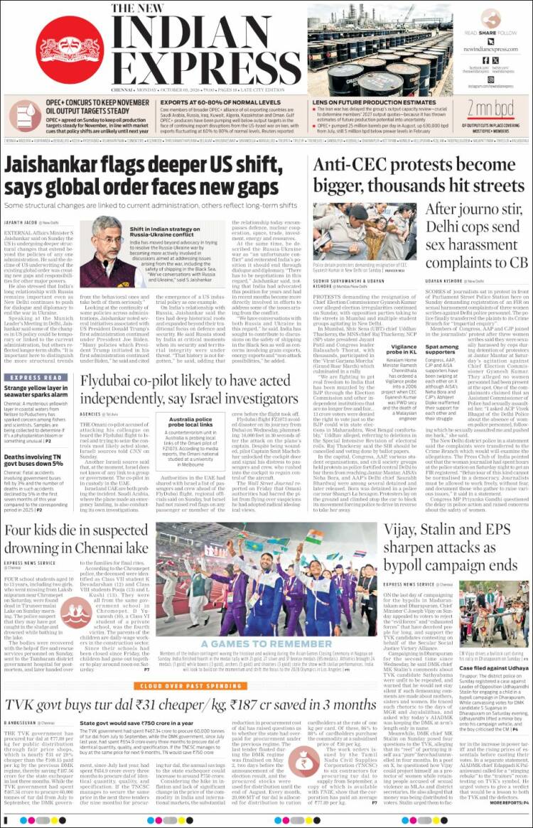 Portada de New Indian Express (India)