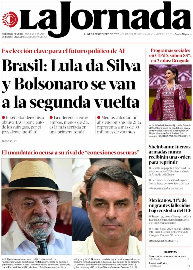 Portada de La Jornada (M&eacute;xico)