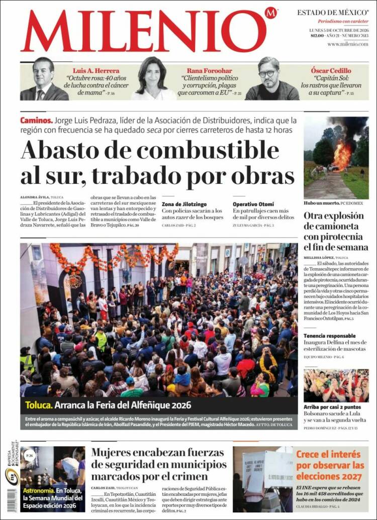 Portada de Milenio - Estado de México (M&eacute;xico)