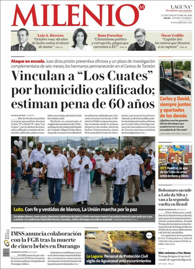 Portada de Milenio - Laguna (M&eacute;xico)