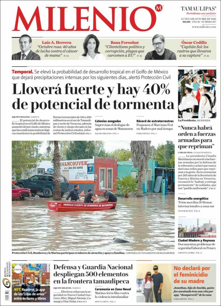 Portada de Milenio - Tamaulipas (M&eacute;xico)