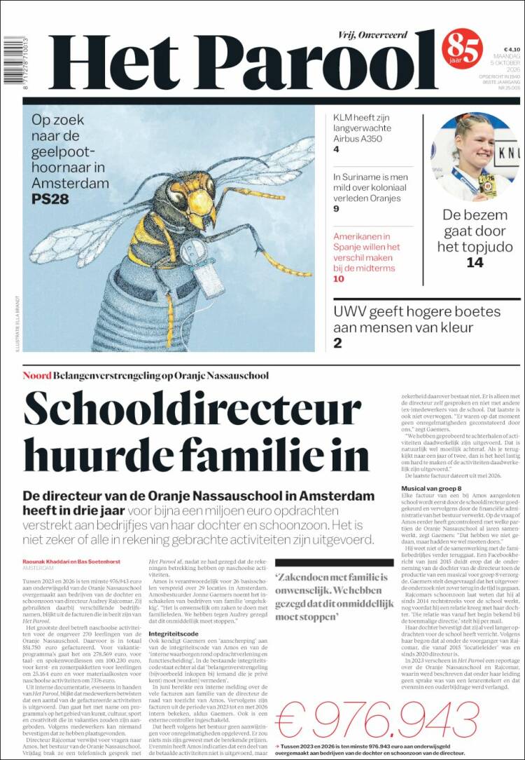 Portada de Het Parool (Pa&iacute;ses Bajos)